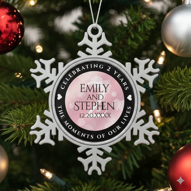 Elegant 2nd Rose Quartz Wedding Anniversary Snowflake Pewter Christmas Ornament (2nd Rose Quartz Wedding Anniversary Snowflake Pewter Ornament Cover Photo)