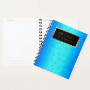 Elegant 2u1 Royal Blue Metal Business Card & Planner