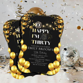 Elegant 30th Birthday Celebration Black Elegant Invitation