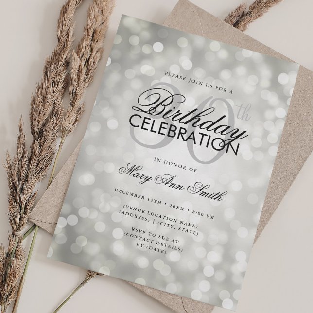 Elegant 30th Birthday Glam Silver Shimmer Lights Invitation (Elegant 30th Birthday Glam Silver Shimmer Lights Invitation)