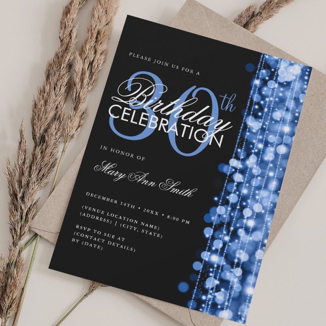 Elegant 30th Birthday Glam Sparkles Navy Blue Invitation (Elegant 30th Birthday Glam Sparkles Navy Blue Invitation)