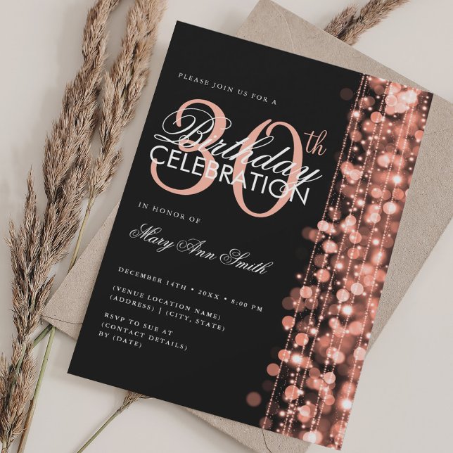 Elegant 30th Birthday Glam Sparkles Rose Gold Invitation (Elegant 30th Birthday Glam Sparkles Rose Gold Invitation)