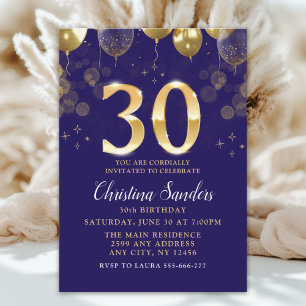 Elegant 30th Birthday Invitation with Gold Ballons