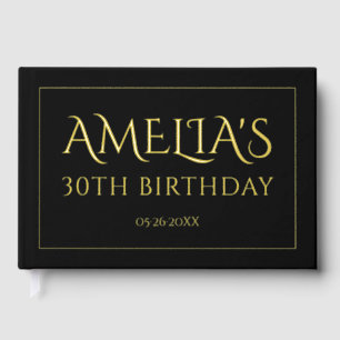 Elegant 30th birthday party border black gold foil guest book