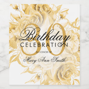 Elegant 30th Birthday Party Floral Gold Wine Label