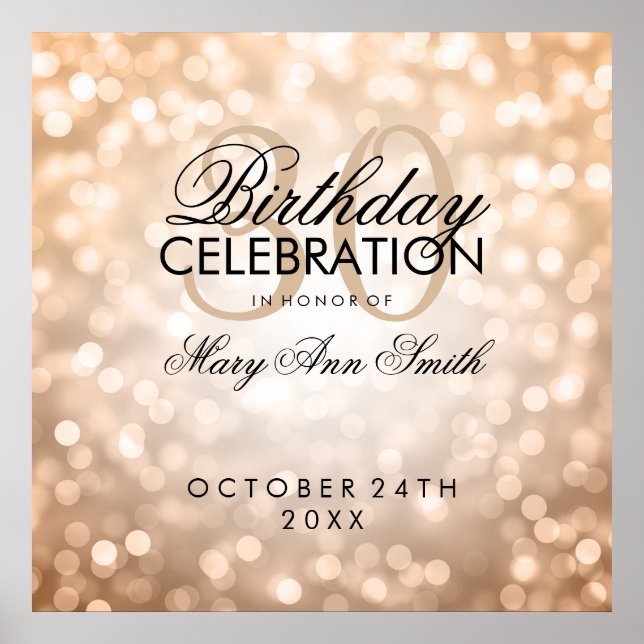 Elegant 30th Birthday Party Glitter Lights Copper Poster (Front)
