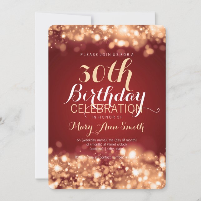 Elegant 30th Birthday Party Gold Sparkling Lights Invitation (Front)