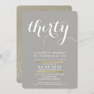 ELEGANT 30TH birthday party INVITE script grey