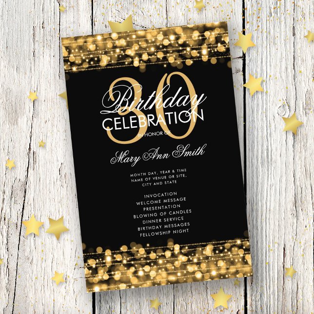 Elegant 30th Birthday Party Program Gold w/ Menu (Creator Uploaded)