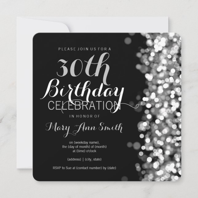 Elegant 30th Birthday Party Silver Lights Invitation (Front)