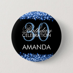 Elegant 30th Birthday Party Sparkles Blue 6 Cm Round Badge