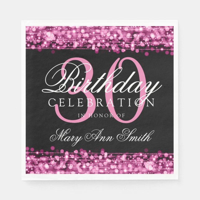 Elegant 30th Birthday Party Sparkles Pink Napkin (Front)