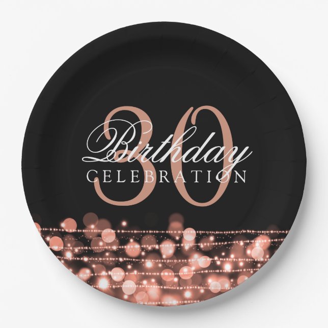 Elegant 30th Birthday Party Sparkles Rose Gold Paper Plate (Front)