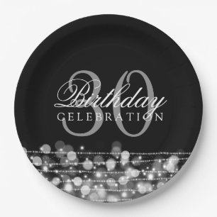 Elegant 30th Birthday Party Sparkles Silver Paper Plate