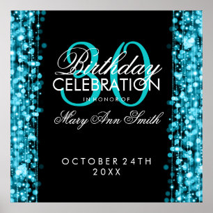 Elegant 30th Birthday Party Sparkles Turquoise Poster