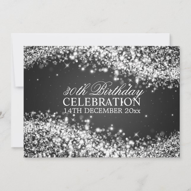 Elegant 30th Birthday Party Sparkling Wave Black Invitation (Front)