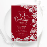 Elegant 30th Birthday Red Silver Roses Invitation<br><div class="desc">Red silver floral 30th birthday party invitation. Elegant design featuring roses,  faux silver foil and typography script font. Trendy invite card perfect for a stylish female bday celebration. Can be customised to any age. Personalise with your own details. Printed Zazzle invitations or instant download digital printable template.</div>