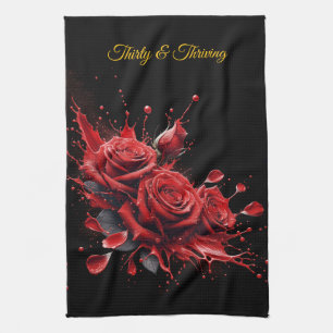 Elegant 30th Birthday - Roses in Bloom Tea Towel