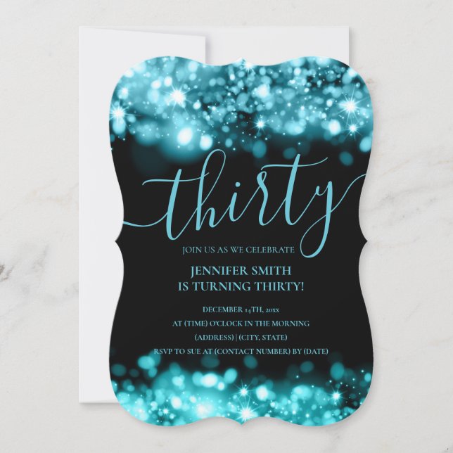 Elegant 30th Birthday Teal Glam Lights Invitation (Front)