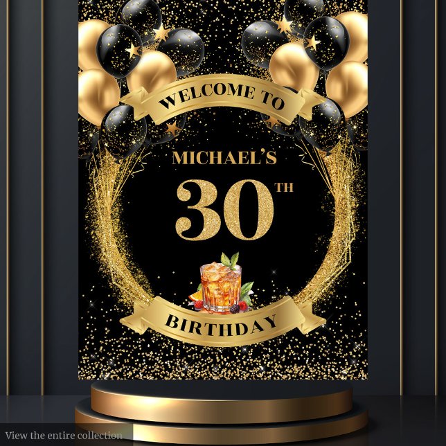 Elegant 30th Man Birthday Whiskey Event Backdrop Tapestry (Elegant 30th Man Birthday Whiskey Event Backdrop)