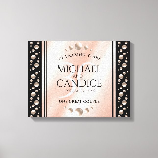 Elegant 30th Pearl Wedding Anniversary Celebration Canvas Print (Front)