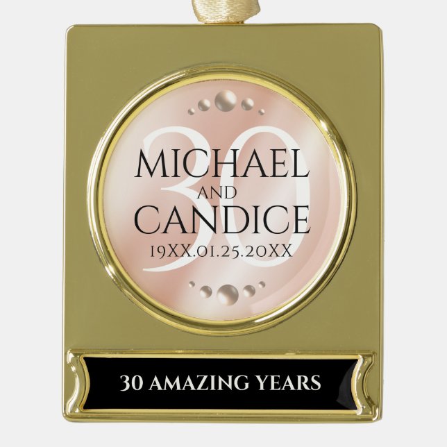 Elegant 30th Pearl Wedding Anniversary Celebration Gold Plated Banner Ornament (Front)