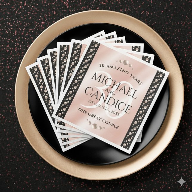 Elegant 30th Pearl Wedding Anniversary Celebration Napkin (Elegant 30th Pearl Wedding Anniversary Napkins Cover Photo)