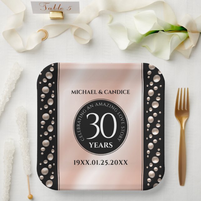 Elegant 30th Pearl Wedding Anniversary Celebration Paper Plate (Wedding)