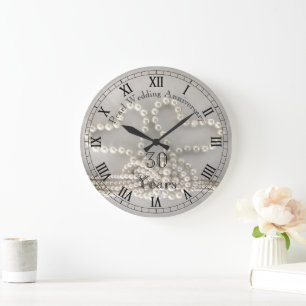 Elegant 30th Pearl Wedding Anniversary Gift  Large Clock