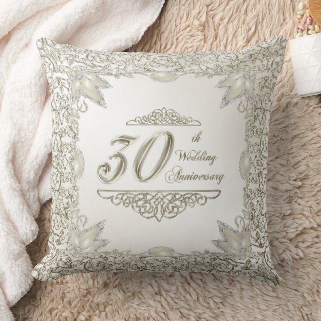 Elegant 30th Wedding Anniversary Throw Pillow (Blanket)