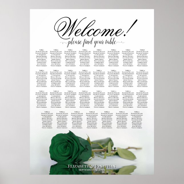 Elegant 31 Table Emerald Green Rose Seating Chart (Front)