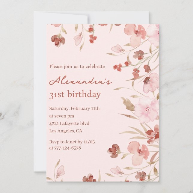 Elegant 31st birthday invitations Floral Chic (Front)