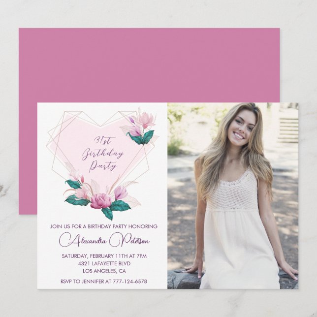 Elegant 31st birthday invitations Floral Photo (Front/Back)
