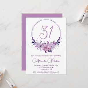 Elegant 31st birthday invitations Floral Purple