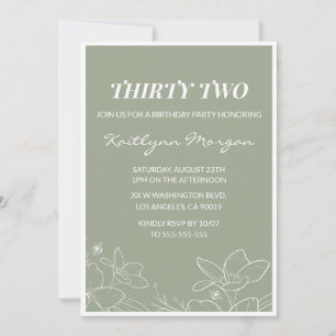 Elegant 32nd birthday invitations Floral Green