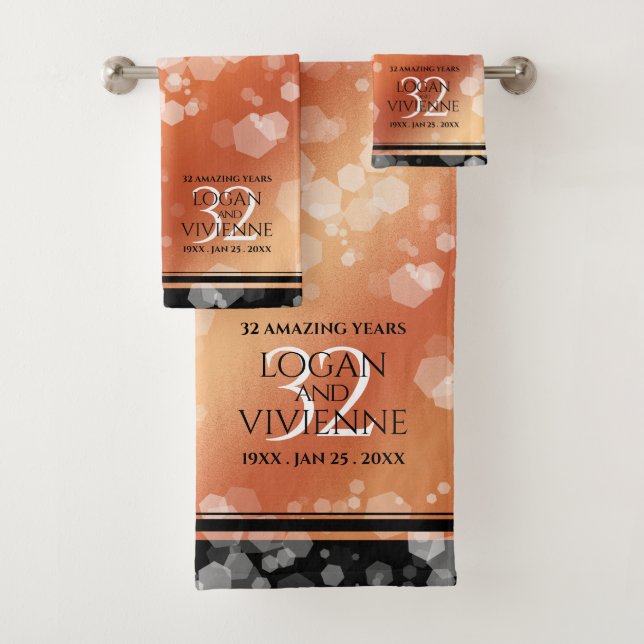 Elegant 32nd Bronze Wedding Anniversary Bath Towel Set (Insitu)