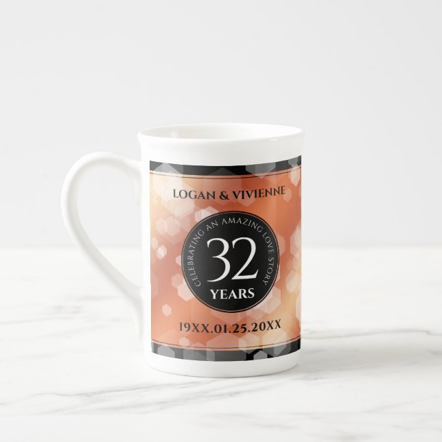 Elegant 32nd Bronze Wedding Anniversary Bone China Mug (Left)