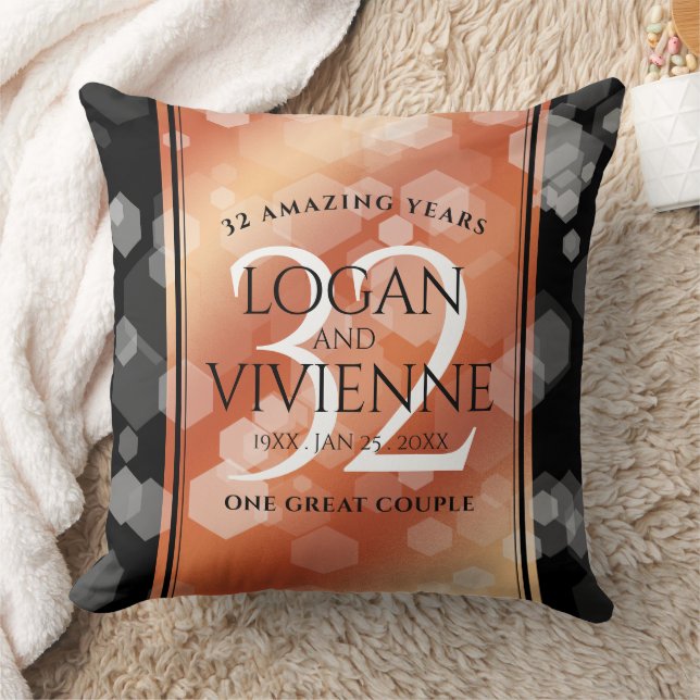 Elegant 32nd Bronze Wedding Anniversary Cushion (Blanket)