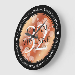 Elegant 32nd Bronze Wedding Anniversary Large Clock