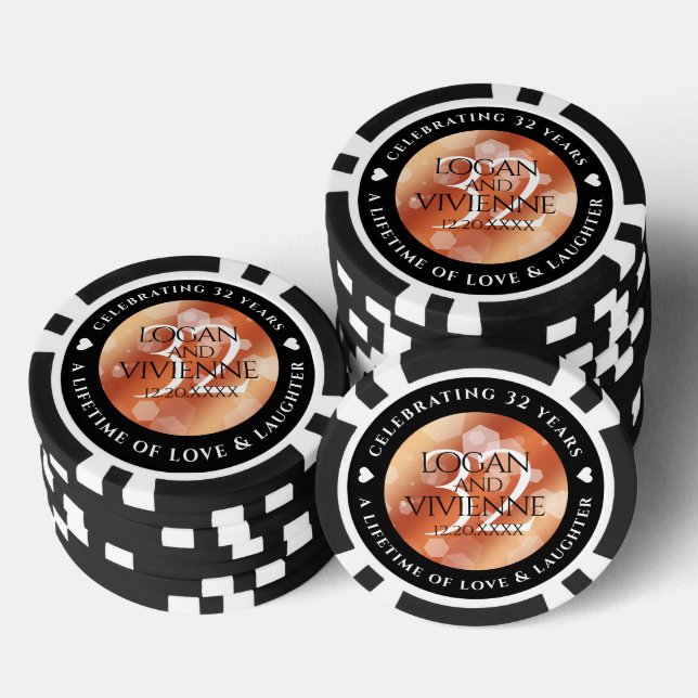 Elegant 32nd Bronze Wedding Anniversary Poker Chips (Stack)