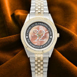 Elegant 32nd Bronze Wedding Anniversary Watch<br><div class="desc">Celebrate the 32nd bronze wedding anniversary with this commemorative watch! Elegant lettering with hexagonal confetti on a bronze background add a memorable touch for this special occasion and extraordinary milestone. Customise with couple's names,  dates of marriage,  and congratulatory messages.

Design © W.H. Sim. See more at zazzle.com/expressionsoccasions</div>