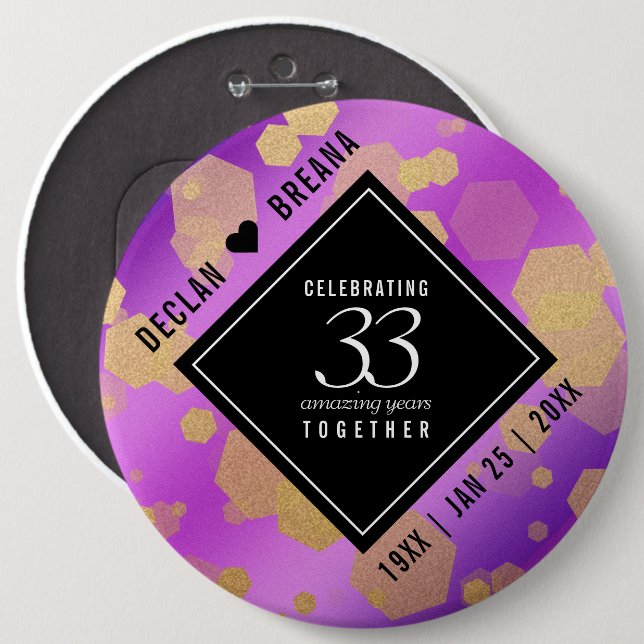 Elegant 33rd Amethyst Wedding Anniversary 6 Cm Round Badge (Front & Back)