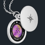 Elegant 33rd Amethyst Wedding Anniversary Locket Necklace<br><div class="desc">Celebrate the 33rd wedding anniversary with this elegant locket! Elegant black and white lettering with gold-dusted hexagonal confetti on an amethyst purple background add a memorable touch for this special occasion and extraordinary milestone. Customise with the happy couple's names, and add dates for their amethyst anniversary. Design © W.H. Sim,...</div>