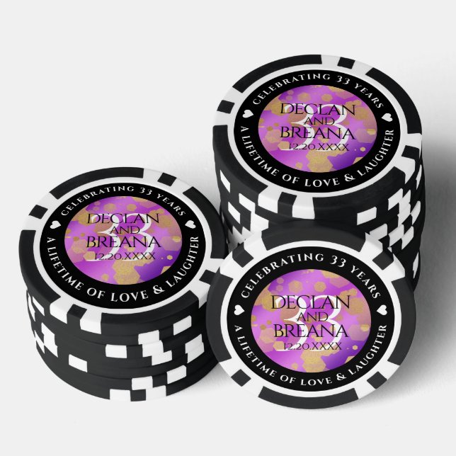 Elegant 33rd Amethyst Wedding Anniversary Poker Chips (Stack)