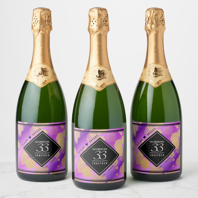 Elegant 33rd Amethyst Wedding Anniversary Sparkling Wine Label (Bottles)