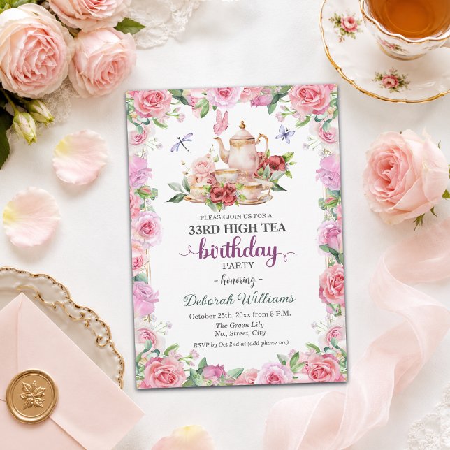 Elegant 33rd Birthday High Tea Party  Invitation (Creator Uploaded)
