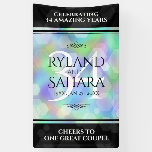 Elegant 34th Opal Wedding Anniversary Celebration Banner (Vertical)