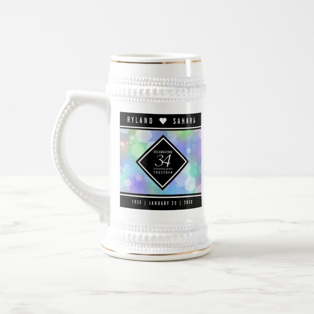 Elegant 34th Opal Wedding Anniversary Celebration Beer Stein (Left)