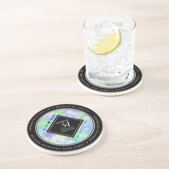 Elegant 34th Opal Wedding Anniversary Celebration Coaster (Side)