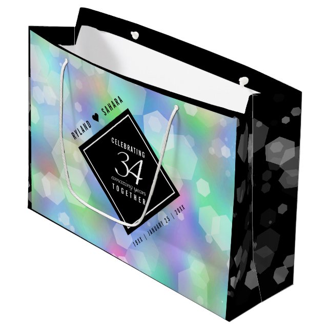Elegant 34th Opal Wedding Anniversary Celebration Large Gift Bag (Front Angled)